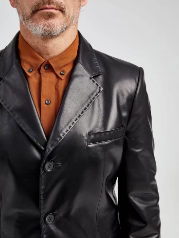 Мужской кожаный пиджак на ручном стежке премиум класса 543, черный, размер 48, артикул 28952-2