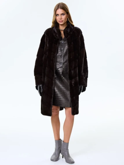 Норковая женская шуба с воротником стойка София(в), коричневая, размер 50, артикул 34060-4