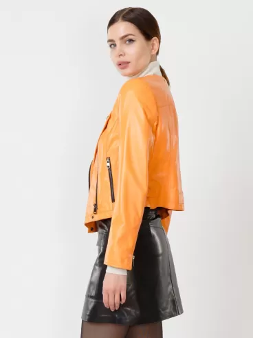 Кожаная женская куртка косуха 389, оранжевая, размер 46, артикул 90880-1