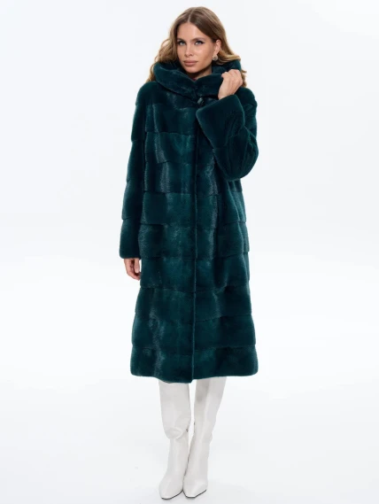 Зеленая норковая женская шуба с капюшоном 2а(к), размер 50, артикул 65490-5