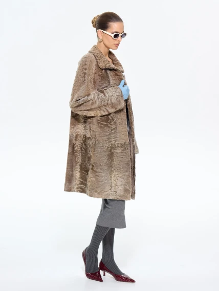 Длинная женская шуба из меха каракульчи Лиза, бежевая, размер 56, артикул 65600-6