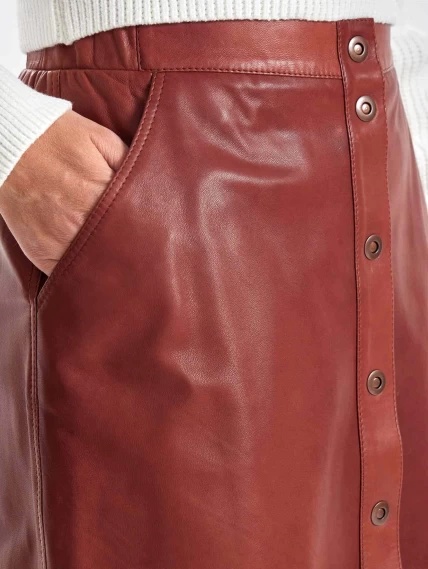 Длинная кожаная юбка 08, коньячная, размер 46, артикул 85350-2