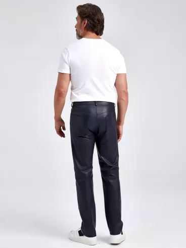 Мужские кожаные брюки 01, синие, размер 48, артикул 120021-6