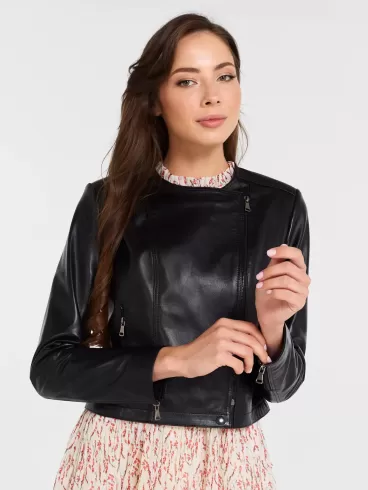 Кожаная женская куртка косуха 389, черная, размер 42, артикул 90510-2