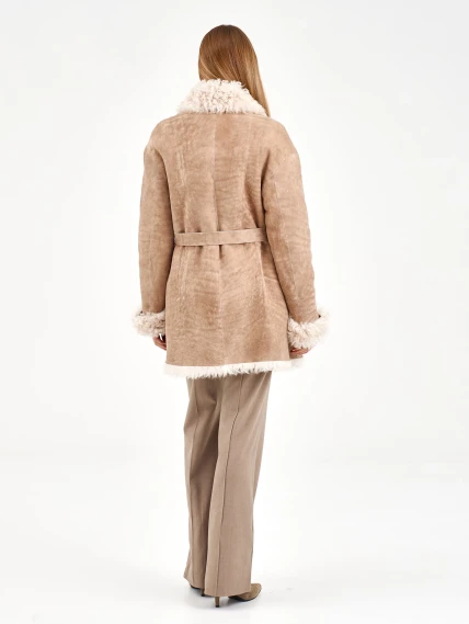 Короткая женская дубленка из тиградо 2078, бежевая, размер 44, артикул 65270-4