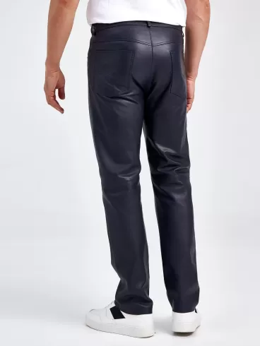 Мужские кожаные брюки 01, синие, размер 48, артикул 120021-3