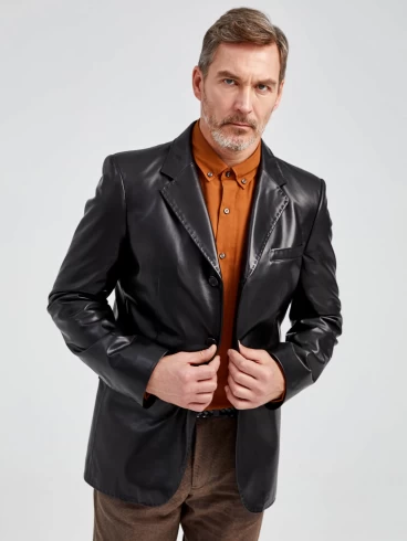 Мужской кожаный пиджак на ручном стежке премиум класса 543, черный, размер 48, артикул 28952-5
