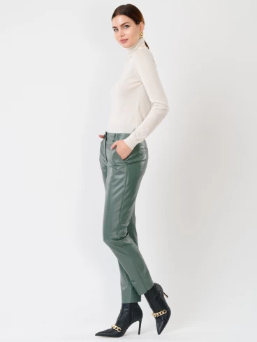 Кожаные зауженные женские брюки из натуральной кожи 03, оливковые, размер 44, артикул 85260-1