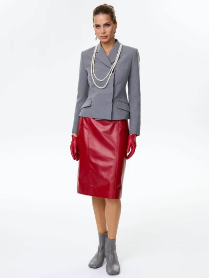 Юбка карандаш из натуральной кожи 06, красная, размер 46, артикул 85380-3