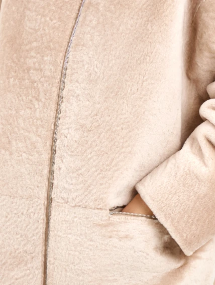 Белая дубленка из астрагана с норкой 59мех, размер 48, артикул 65130-3