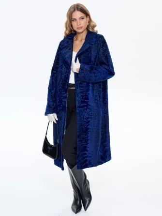 Длинная синяя каракулевая женская шуба Алиса-0