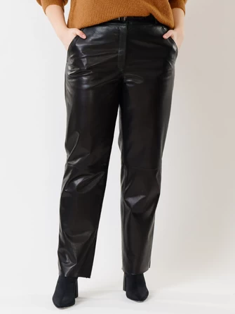Кожаные прямые женские брюки из натуральной кожи 04-0