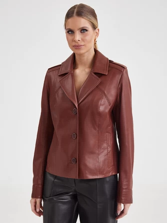 Короткая женская кожаная куртка на пуговицах 304н-0
