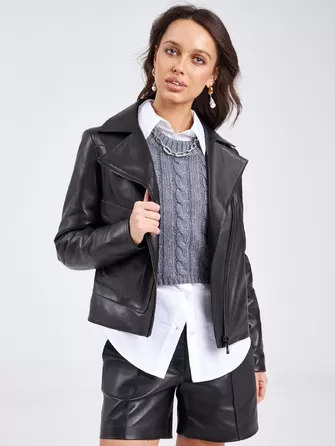 Короткая женская кожаная куртка косуха премиум класса 3032-0