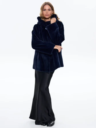 Синяя женская норковая шуба с капюшоном Жанет-1