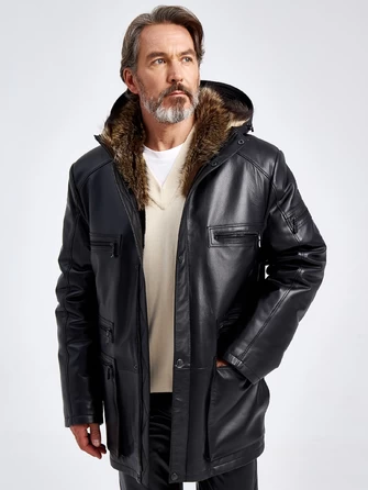 Кожаная куртка зимняя премиум класса мужская 513мех-1