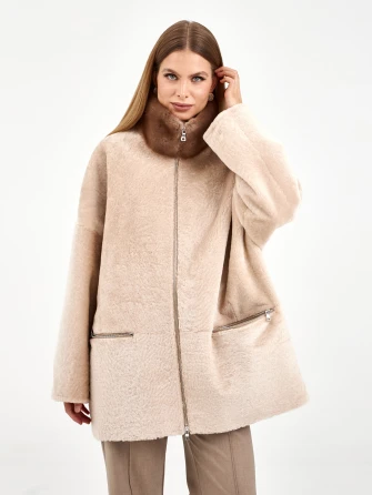 Белая дубленка из астрагана с норкой 59мех-1