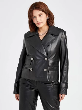 Двубортный кожаный женский пиджак 3014-0