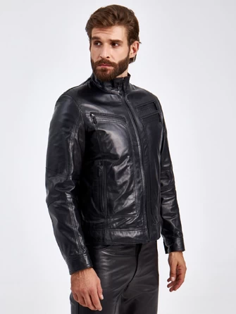 Короткая кожаная мужская куртка 502-1
