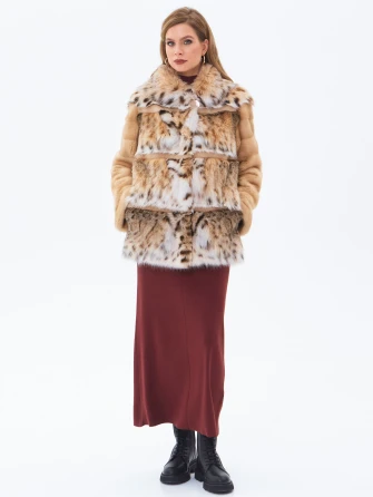 Женская шуба из рысевидной кошки с капюшоном премиум класса Мариана(к)-1