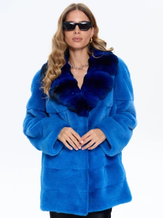 Голубая норковая шуба с шиншилой 2А-0