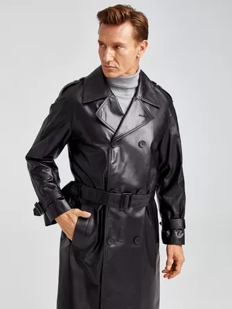 Двубортное мужское кожаное пальто премиум класса 553-1