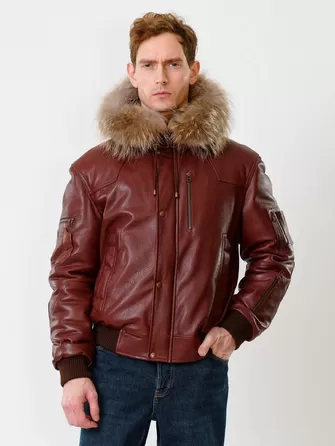 Кожаная мужская куртка аляска утепленная с мехом енота 509-1