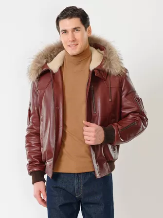 Кожаная мужская куртка аляска утепленная с мехом енота 509-1