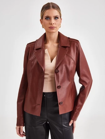 Короткий кожаный женский пиджак 304н-0