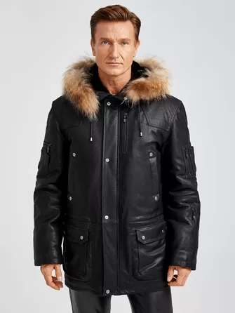 Кожаная куртка-аляска утепленная мужская Алекс-0
