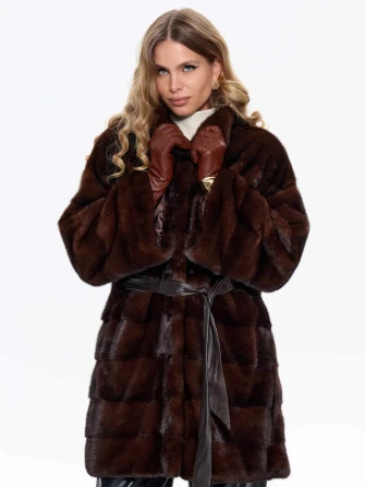 Короткая коричневая норковая женская шуба MANAKAS 2524-1
